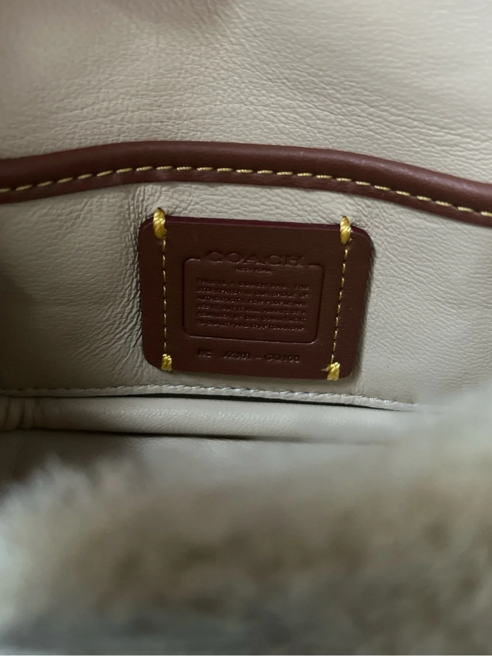 Coach Cream Shearling Mini Bag with Leather Strap